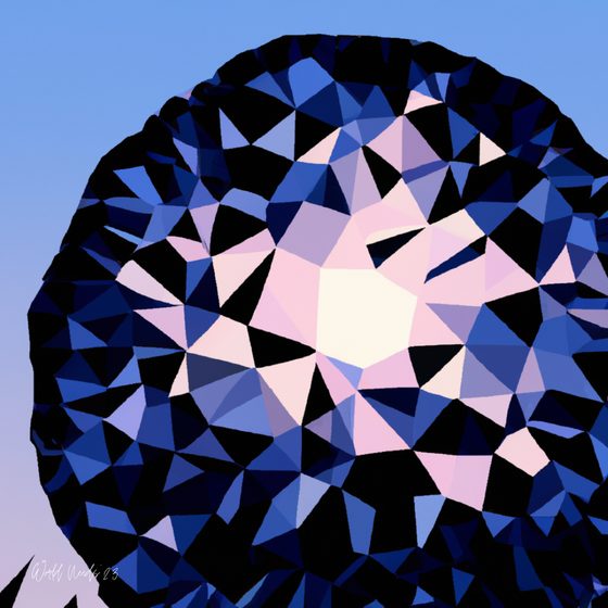 Ilustração de uma gema facetada azul e rosa, a captar luz no centro