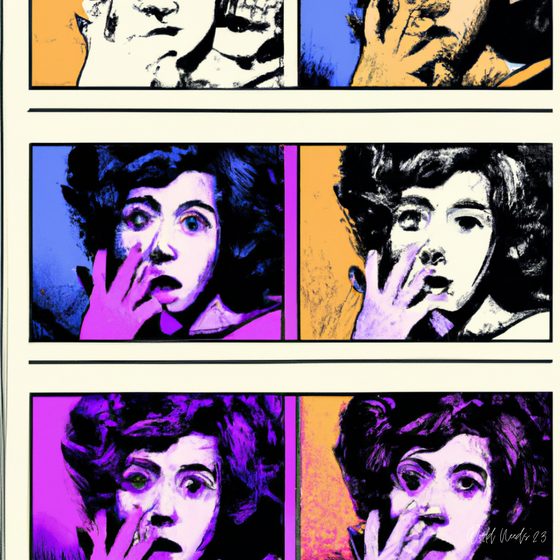 Painéis repetidos em pop art de um rosto com expressão de choque